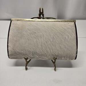 Vintage Mid Century Frame Clutch Textured Bovine Hair-on-hide Kiss Lock 60s